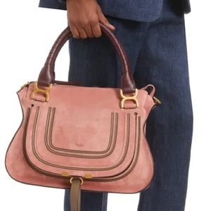 NWT New Chloe Marcie Suede Medium Bicolor Bag Canyon Rose Pink Burgundy